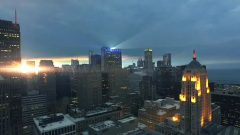 Sunset in Downtown Chicago Stock Footage 93411581