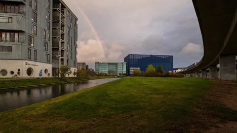 Sunset at DR Byen Stock Footage 166684238