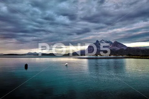 Sunset on a Dramatic Mountain, Northern Norway, Stock Photos