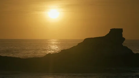 Sunset in dramatic orange sky over sea Stock Footage 97606880