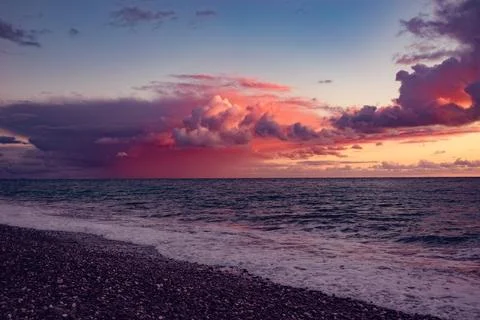 Sunset dramatic pastel sea sky and cloud background Stock Photos