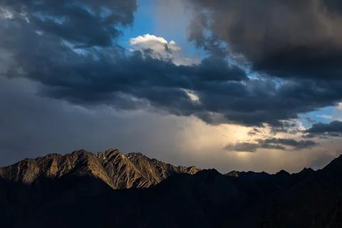 Sunset dramatic sky in Karakorum mountains Stock Photos