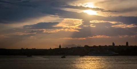 Sunset with dramatic sky over Istanbul, Turkey Stock Photos