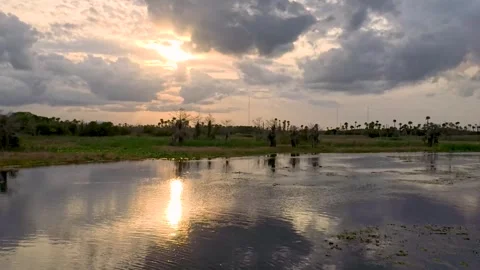 Sunset with dramatic sky over Orlando Wetlands Video stock 268536329