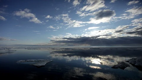 Sunset on the drifting ice floe  on the Arctic Ocean - Time lapse Video stock 104960605