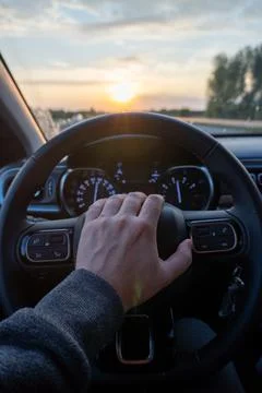 Sunset Drive on the Open Road Stock Photos