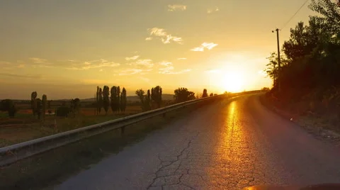 Sunset drive on rural road pov, 4k Stock Footage