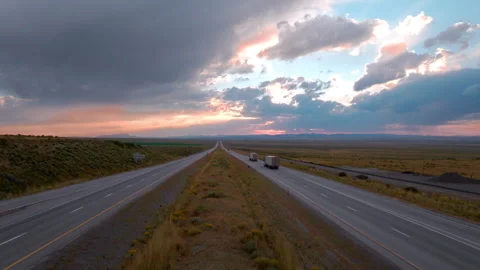 Sunset Drive: Semi Trucks in Desert Steppe Stock-Footage 252043931