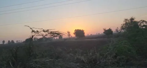 SUNSET Driving Plate magic hour moving car Punjab,India, November 15, 2023 Stock Footage 256319366