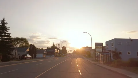 Sunset Driving Shot Through Thunder Bay, Ontario During Summer Stock Footage 125324434