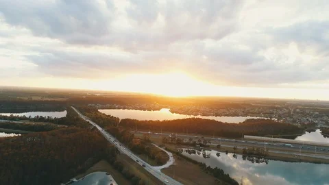 Sunset Drone Aerial View of Orlando Florida Stock Footage