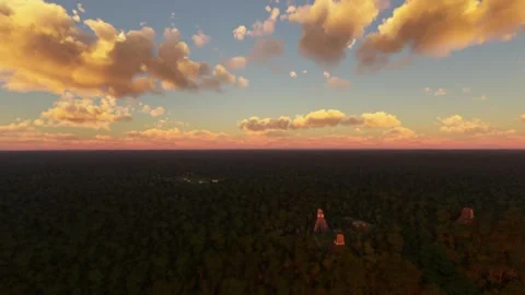 Sunset drone aerial view of Tikal National Park from the Mayan Ruins. Guatemala Video stock 269333345