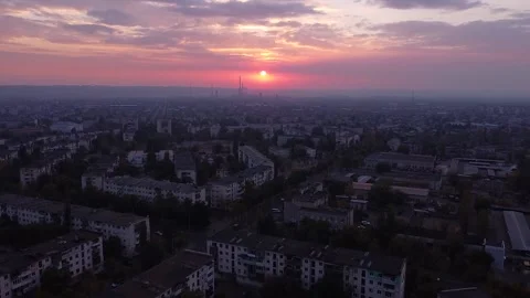 Sunset Drone Aerial View Of Town Stock-Footage 141974822