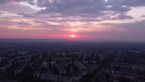 Sunset Drone Aerial View Of Town Stock-Footage 141974942