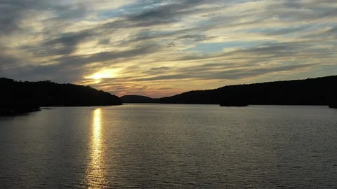 Sunset Drone Dolly Over Cottage Lake Stock Footage 115799462