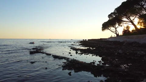 Sunset drone flight over the coast of Poreč Stock Footage 321636241