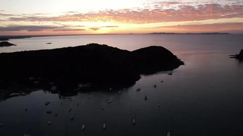 Sunset drone flight over Mangonui harbor in New Zealand. Video stock 278712273