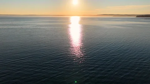 Sunset Drone Flight Over Nova Scotia Coastal Cove and Ocean Stock Footage 342883451