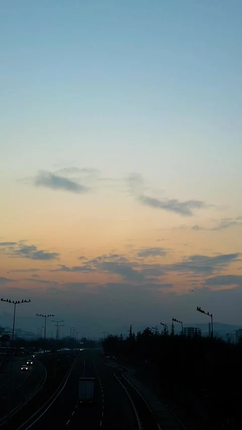 Sunset Drone Flying Crows Over Road Vertical Video Stockbeeldmateriaal 334872394