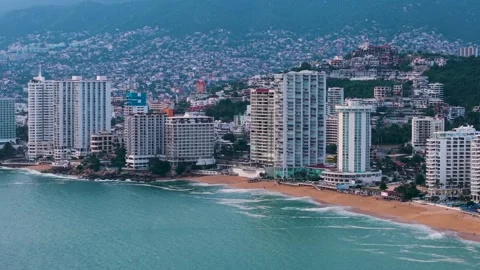 Sunset drone footage over Acapulco Bay, Mexico Stock Footage 320862518