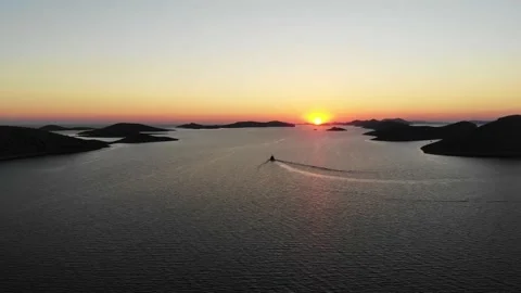 Sunset from drone in Kornati Video stock 143592646