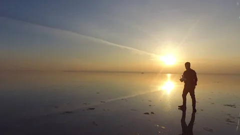 Sunset drone operator in Salt Lake Stock Footage 108215143