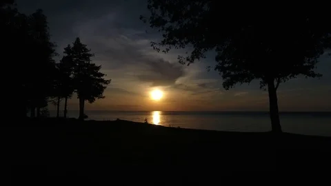 Sunset Drone push over Lake Stock Footage 91180561