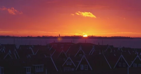 Sunset drone shot in marken with long lens Stock Footage 70895051