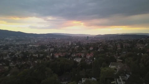 Sunset Drone Shot Over Zurich Stock Footage 91587600