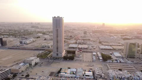 Sunset Drone Shot of Saudi High-Rise Tower Stock Footage 336939259