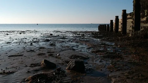 Sunset drone taking off from the beach Stock Footage 107482552