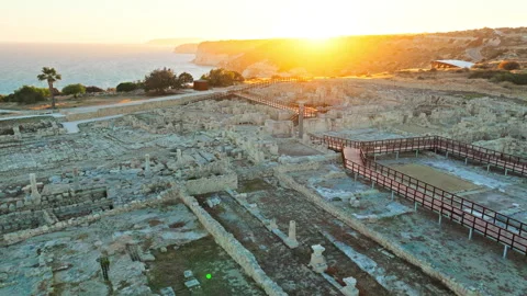 Sunset drone view of the Archaeological Site of Kourion. Stock Footage 341553800