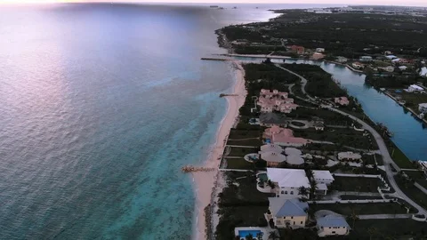 Sunset Drone View of Bahamia Gated Community and Coastal Homes, Freeport Stock Footage 103238584