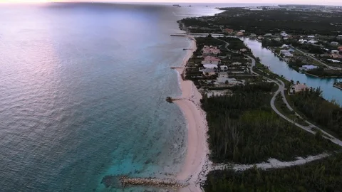 Sunset Drone View of Bahamia Gated Community and Coastal Homes, Freeport Stock Footage 103238614
