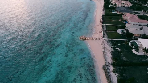 Sunset Drone View of Bahamia Gated Community and Coastal Homes, Freeport Stock Footage 103239050