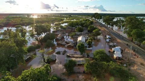 Sunset drone view of floods Stock Photos