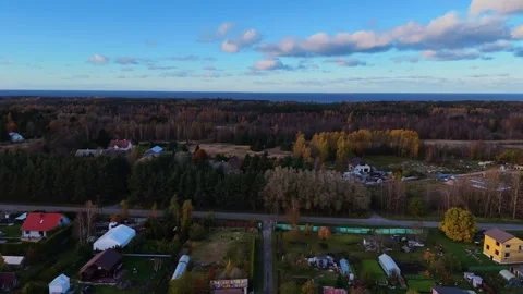 Sunset Drone View of Lake and Forest Stock Footage 325674082