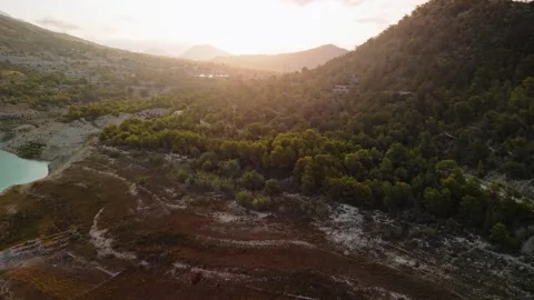 Sunset Drone View of Mountain Forest in Spain Видео 314606168