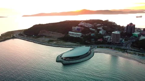 Sunset Drone View over Apec Haus in Downtown of Port Moresby in Papua New Guinea Stock Footage 296832165