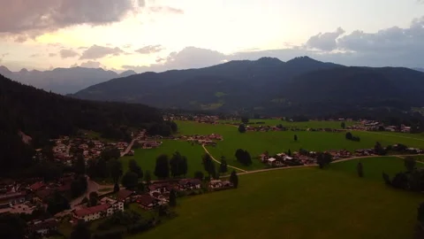 Sunset Drone View Over Hotels in Schönau on Königssee Stock Footage 284251216
