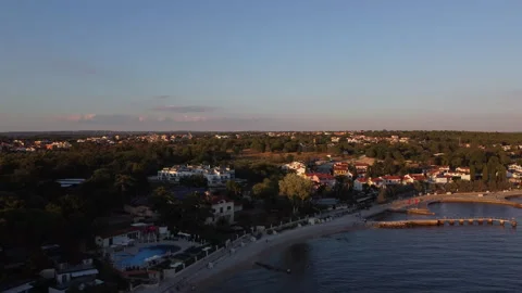 Sunset drone view of Poreč in Croatia Stock Footage 321638243
