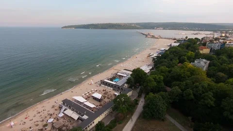 Sunset Drone View of Varna Bay, City, and Harbor, 2019 Stock Footage 323454509