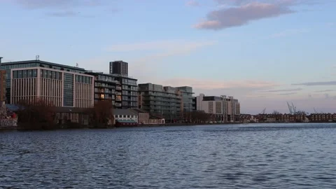 Sunset at Dublin office district, Docklands Stock Footage 234084844