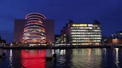 Sunset at Dublin office district, Docklands Stock Footage 234084897