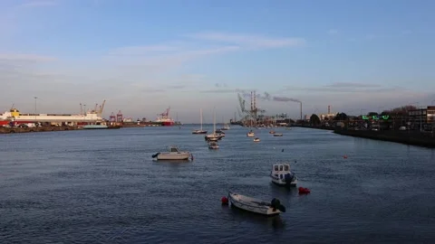 Sunset at Dublin office district, Docklands Stock Footage 234085420