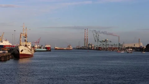 Sunset at Dublin office district, Docklands Stock Footage 234085641