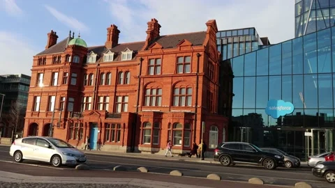 Sunset at Dublin office district, Docklands Stock Footage 234085746