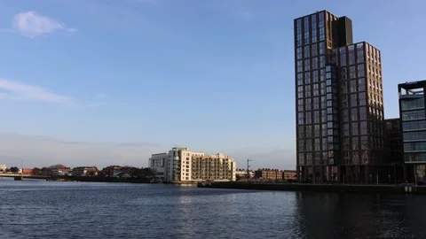 Sunset at Dublin office district, Docklands Stock Footage 234085803