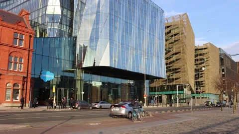 Sunset at Dublin office district, Docklands Stock Footage 234086009