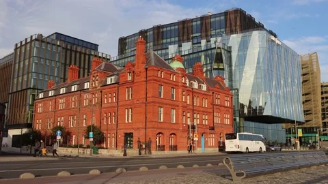 Sunset at Dublin office district, Docklands Stock Footage 234086239